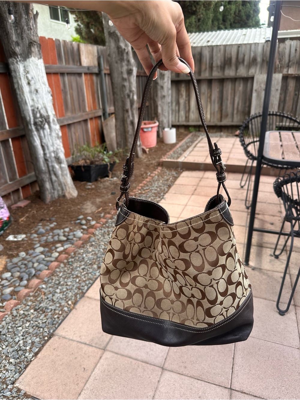 Coach Khaki and Brown Signature Canvas Shoulder Bag